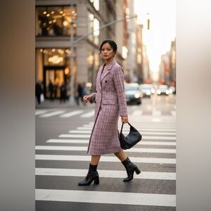 Avec Les Filles Rare Mauve Checkered Trench Coat
